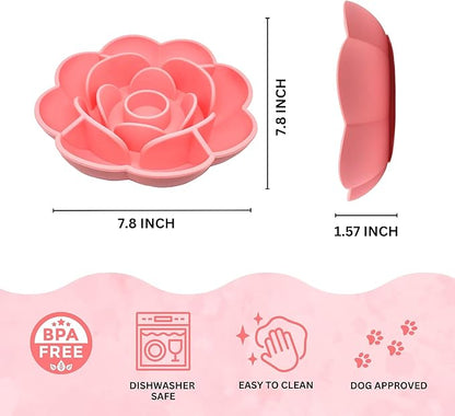 Rose Slow Feeder Dog Bowl for Medium & Large Dogs, Silicone Anti-Gulping Dog Feeder with Suction Base, Non-Slip Slow Eating Design (Pink)