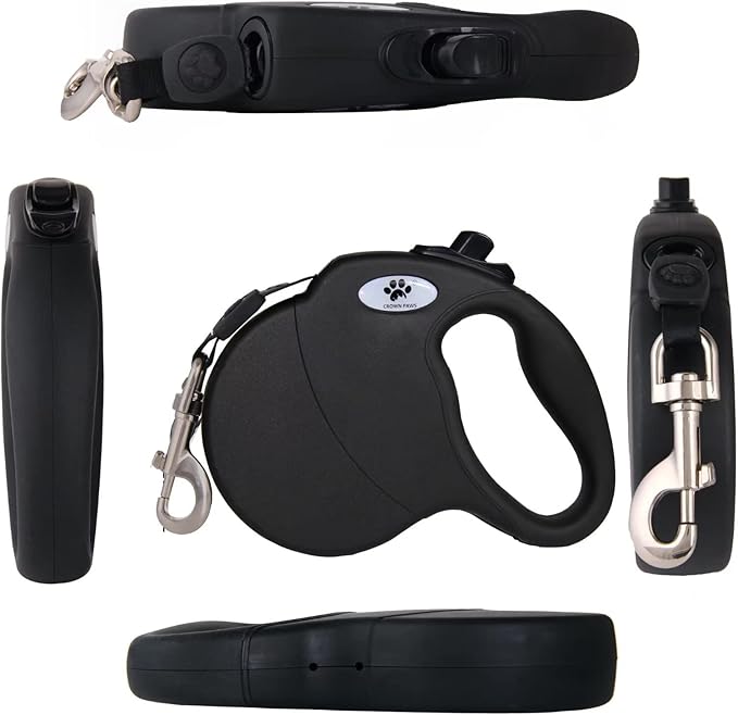 13ft Retractable Dog Leash for Small Breed Dogs up to 22 lbs with a Detachable Chew Proof Extender Wire Ropes (Black S)