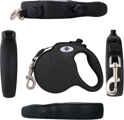 13ft Retractable Dog Leash for Small Breed Dogs up to 22 lbs with a Detachable Chew Proof Extender Wire Ropes (Black S)