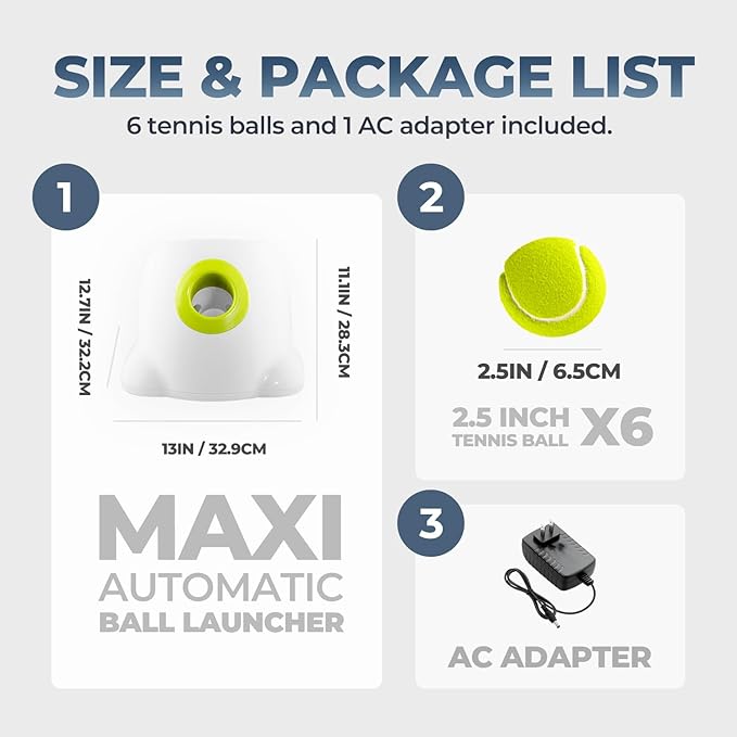 ALL FOR PAWS Automatic Ball Launcher for Dogs Interactive Puppy Pet Ball Outdoor Thrower Fetch Machine, 6 Balls Included (2.5 inch) + Six Tennis Balls Bundle