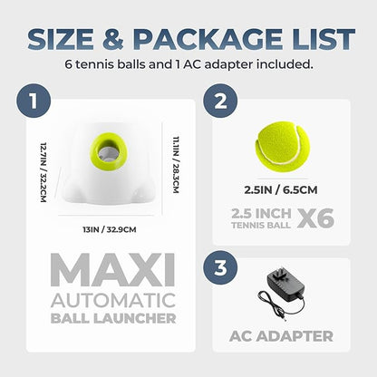 ALL FOR PAWS Automatic Ball Launcher for Dogs Interactive Puppy Pet Ball Outdoor Thrower Fetch Machine, 6 Balls Included (2.5 inch) + Six Tennis Balls Bundle