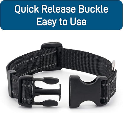 Dog Collar for Small Medium Dogs with Buckle, Breathable Adjustable Nylon Reflective Dog Collars, Black/Small