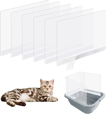 6 Pcs Cat Litter Box Splash Guard Pee Shields - Anti-Splashing Reusable High Sided Cat Toilet Training Kit for Open Top Litter Pan