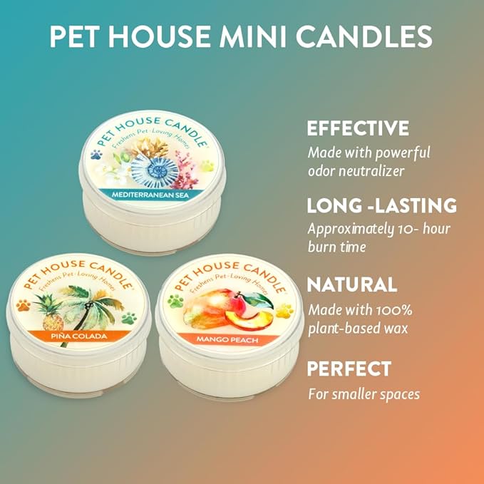 One Fur All Mini Scented Candles for Pet Odor Made with Natural Soy Wax, Plant Based, Pet Friendly Candles, Summer Mix Variety Pack of 3