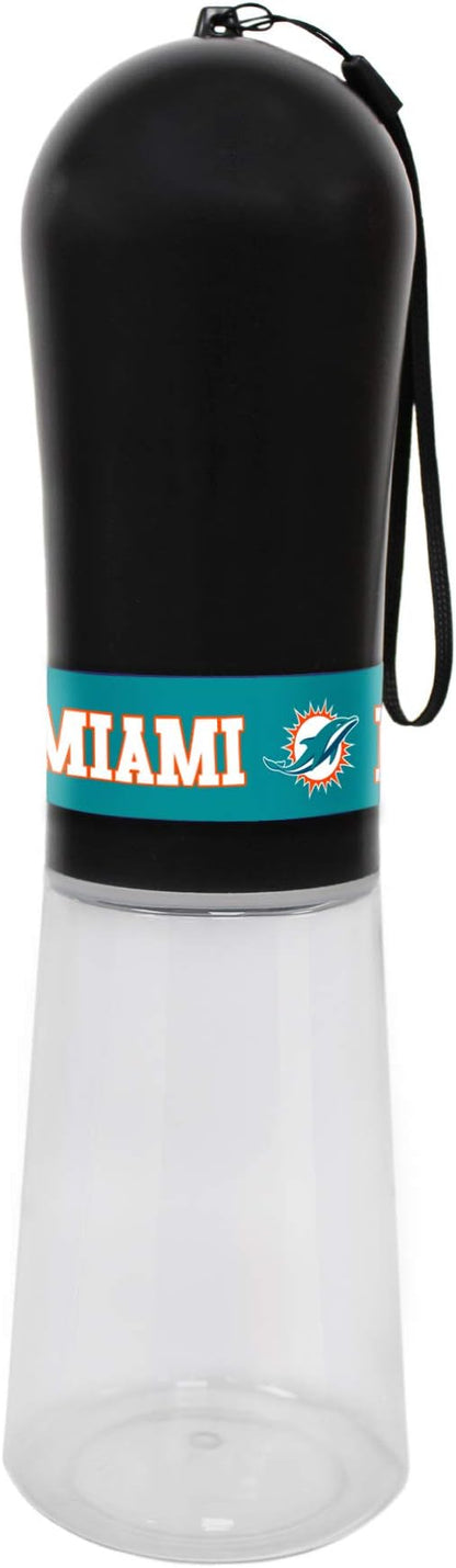 Pets First Dog Water Bottle. NFL Miami Dolphins PET Water Bottle. Best Cat Water Bottle. Water Fountain Dispenser for Dogs & Cats., Black, 13.5oz (DOL-3344)