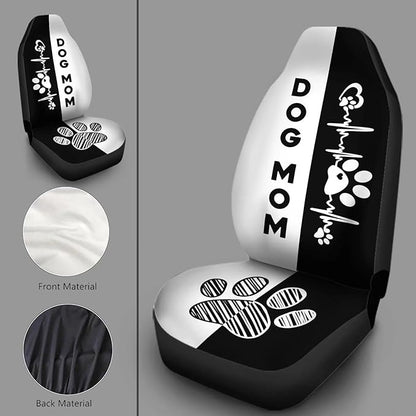 Black & White Dog Paw Printed Car Seat Cover Only for Front, 2-Piece Waterproof Soft Vehicle Bucket Seat Protetors Fits for Car SUV Sedan Truck