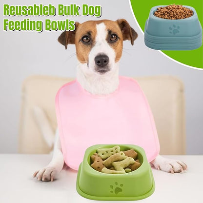 24 Pack Plastic Dog Bowls, 9 Oz Reusableb Bulk Pet Feeding Food Water Bowls, Colorful Puppy Dogs Birthday Party Supplies Food Dishes for Cat, Dog, 4 Colors