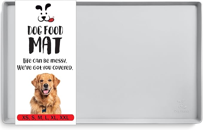 DogBuddy Dog Food Mat – Waterproof Dog Bowl Mat for Food and Water, Silicone Pet Feeding Mats for Floors, Non-Slip Placemat with High Edges for Dogs Bowls, Puppy Essentials (Large: 24"x16", Mist)
