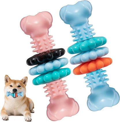 Puppy Chew Toy, 2 Pack Puppy Teething Toys Indestructible Chew Toys for Teething Tough Chew Toy Dog Teeth Cleaning Aid Cute Soft Durable Rubber Toy for Small Medium Dogs to Keep Them Busy