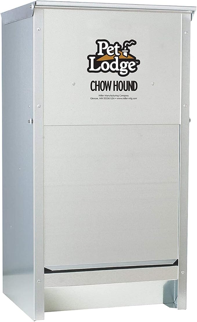 Little Giant Chow Hound 25 Pound Capacity Indoor and Outdoor Automatic Heavy Gauge Steel Dry Food Dog Feeder with Magnetized Door (4 Pack)