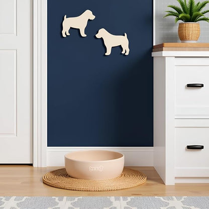 Pearhead Ceramic Dog Bowl – Neutral Taupe “Woof” Design, Holds 2.5 Cups, Non-Skid Stoneware Pet Feeding Dish, 20 oz, Medium