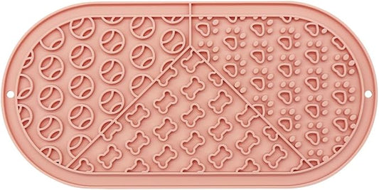 Oval Pet Licking Mat with Suction Cups for Dogs and Cats, Food-Grade Silicone Slow Feeding Puzzle Toy, Non-Slip Dog Treat Mat for Anxiety & Boredom Relief (Pink)