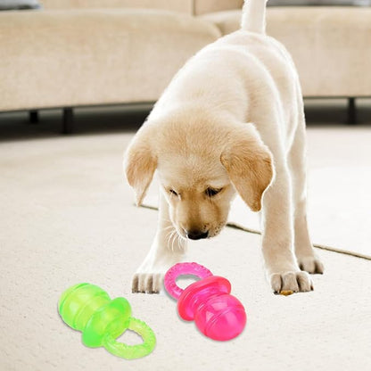 Puppy Pacifier for Small Dogs, 2 PCS Dog Pacifier, Pet Puppy Molar Chewing Training Toys Bite Resistant Rubber Clean Teeth Tools (Red Green) (1)