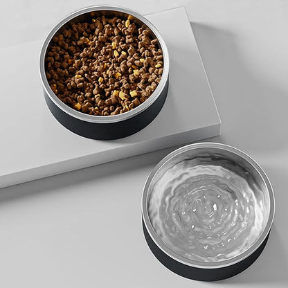 YINGFAN Dog Bowl Durable Non-Slip Stainless Steel Dog Bowl with Rubber Ring Heavy Duty Basic Bowls for Dogs (Black, 32oz)