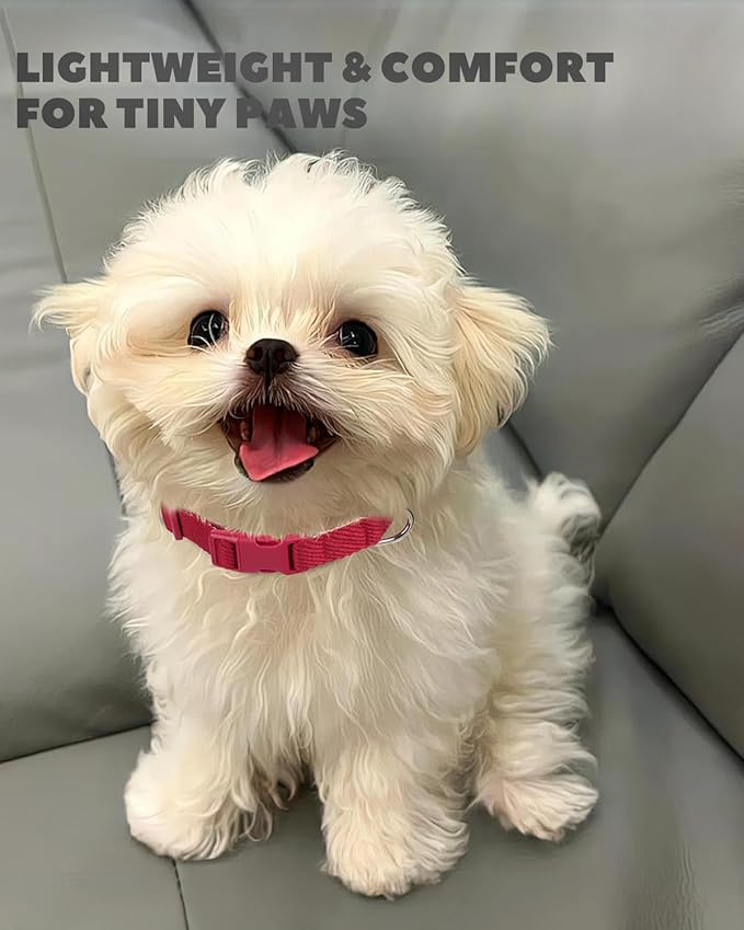Dynmeow Soft and Breathable Cotton Dog Collar, Durable Adjustable Pet Collar with Quick-Release Buckle, Lightweight for Sensitive Skin for Puppies and Extra-Small Dogs, Red, Xs