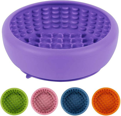Dog Lick Bowl, ZOURYNUA Non-Slip Slow Feeder Dog Bowls, Enrichment Licking Mat for Distraction, Anxiety Relief Treat Dispenser Freezer, BPA Free Silicone & Dishwasher Safe (Purple, Large)