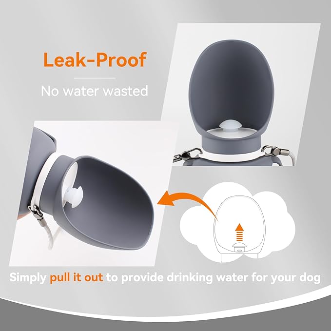 PETLESO Dog Water Bottle, Portable Dog Water Dispenser, 27 OZ Leakproof Pet Bottle Kettle for Doggy Cats Outdoor Walking/Hiking/Travel Driking, Grey