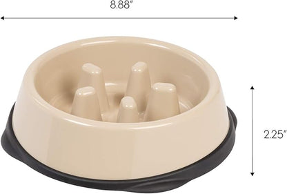 IRIS USA 2-Cup Slow Feeder Bowl, Anti-Choking & Anti-Slip Puzzle Dish for Healthy Digestion, Long Snout Dogs & Cats, BPA & PVC-Free, Beige/Black