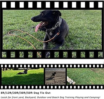BTINESFUL Dog Tie Out Rope, 20ft Long Tether Dog Lead for Yard, BeigeBlack - Image 6