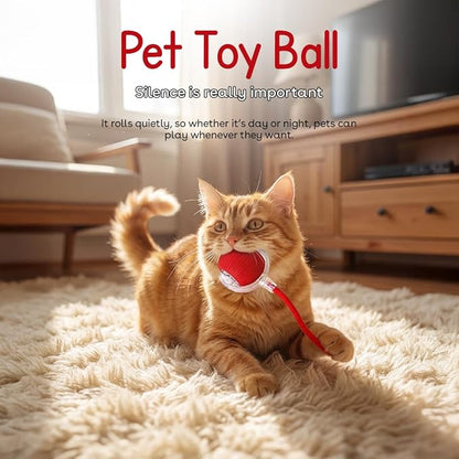 Interactive Cat Toy Ball, Automatic Intercative Cat Toys for Indoor Cats, The 3rd Generation Agile Moving Cat Ball with Elastic Mesh Tail, Toys for Indoor Adult Cats (Red)