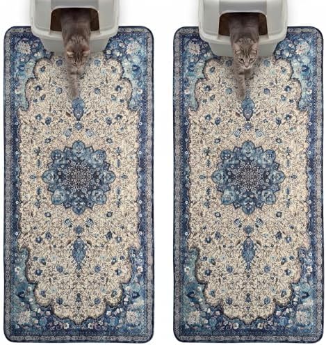 Hompet Cat Litter Mat 2 Pack, 28.5x60 Large Machine Washable Trapping Mats for Cats, Super Absorbent & Urine-Proof Cat Litter Box Mat for Floor, Waterproof & Non Slip Kitty Litter Rug by Hompet