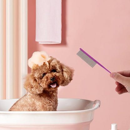 UPKOCH Pet Grooming Steel Comb for Dogs and Cats, Rat Tail Dematting Hair Removal Comb with Anti-tangle Design, Purple Metal Hairstyling Tool for Long-haired Pets