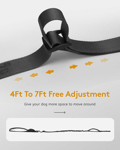MIDOG Multifunctional Dog Leash Hands Free for Large Dogs - Adjustable Waist Leash with Zipper Pounch& Bungee Cord for Jogging/Running/Walking(4-7FT,Black)
