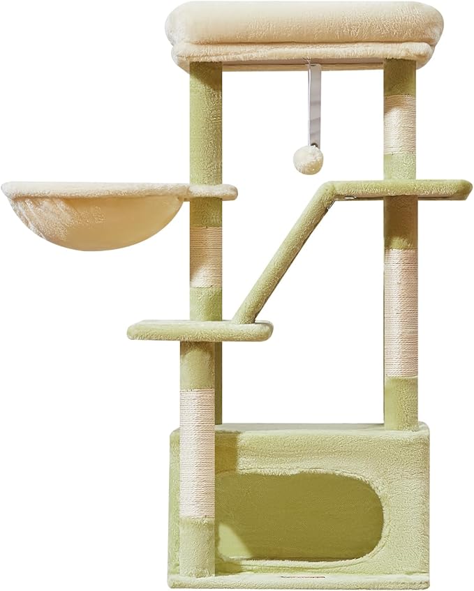 Taoqimiao Cat Tree,38.5-Inch Cat Tower for Indoor Cats,Suitable for Kittens with Luxurious cat condo with Adjustable Baskets and Luxurious Perch MS029SGB Green and Beige