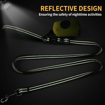 Kazazoo Hands-Free Dog Leash with Poop Bag Holder, Adjustable 4-7 Ft Waist for Dog Walking, Running for Small & Medium Dogs with Reflective Strips, Nylon Waist Belt, Green