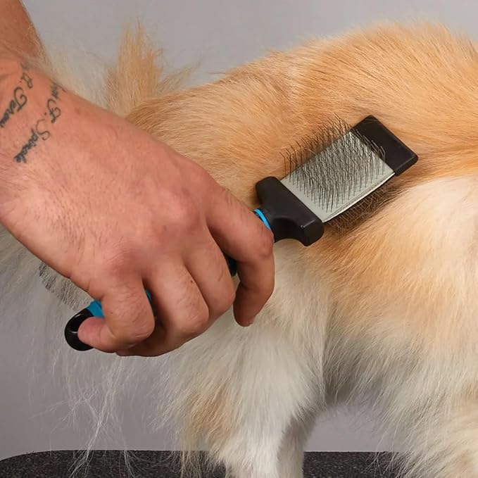 Ergonomic Double Sided Flexible Slicker Brushes for Dog Cat Pet Pro Grooming or Home Use (Set of Both Brushes)
