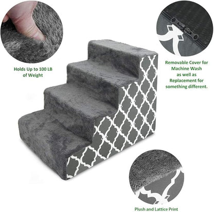 Best Pet Supplies Foam Pet Steps Cover for Small Dogs and Cats, Portable Ramp Stairs for Couch, Sofa, and High Bed Climbing (Cover Only) - Gray Lattice, 4-Step (H: 18") (Cover Only)