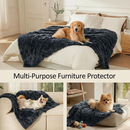 Waterproof Dog Blanket Pet Throw Blankets Fluffy Long Faux Fur Reversible Puppy Blankets 65x57in Furniture Protector Cover for Sofa Bed Couch Bed Cover Washable for Dogs Cats (Black L) - Image 2