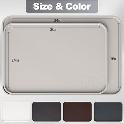 Silicone Dog Food Mat, Waterproof Anti-Slip Pet Feeding Mat with Warped Resistant Raised Edge,Spill-Proof Lip Floor Protection,Dishwasher-Safe Pet Placemat for Dogs & Cats(L 24" x 16" Beige Gray)