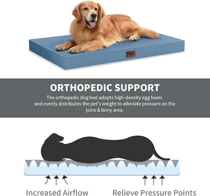 Outdoor Dog Bed for Small Dogs, Waterproof Dog Crate Bed for Medium Dogs Cats, Orthopedic Egg Crate Foam Pet Bed with Washable Removable Oxford Cover, Blue