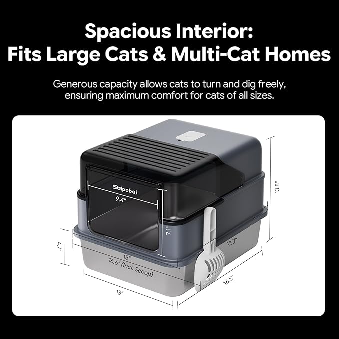 Stainless Steel Cat Litter Box with Lid – Enclosed & Covered High-Sided Kitty Litter Box, Medium or Small, Metal Litter Pan for Cats and Kittens, Odor Control, Easy Cleaning