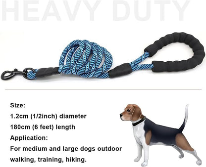 MayPaw Rope Dog Leash 3/6/8/10/12/15/20/30 FT, Heavy Duty Nylon Pet Leash, Soft Padded Handle Thick Lead Leashes for Large Medium Dogs (1/2" * 6', Blue Black)