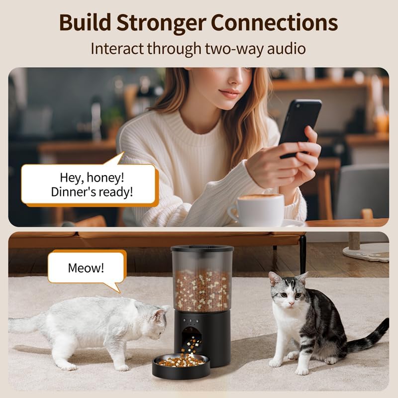 Automatic Cat Feeder, 4.5L Easy Install Pet Food Dispenser, 1080P HD Camera, 5GWIFI with Night Vision, Motion Alarm, Stainless Steel (Black) - Image 5