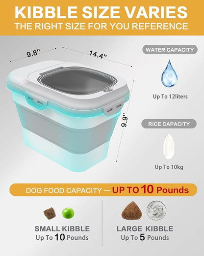 ANVS Dog Food Storage Container - Collapsible Dog Food Container with Airtight Lids, and Scoop,Dry Food For Dog, Cat and Other Pet Food (Grey, 10 lbs)