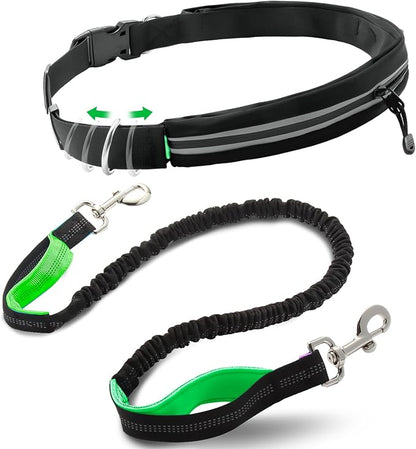 Caudblor Waist Leash for Medium Large Dog Walking, Bungee Hands Free Leash with Zipper Pouch, Around The Waist No Pull Running Dog Belt, Padded Handle Jogging No Hands Heavy Duty