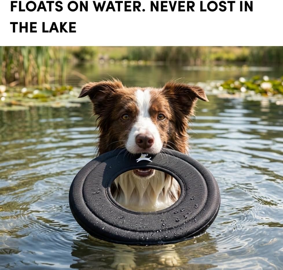 OllyDog Super Flyer Dog Flying Disc – Floating Fetch Toy for Water Play, Soft Eco-Friendly Recycled Fabric, Gentle on Teeth, 11" for Medium & Large Dogs (Raven, 11") - Image 2