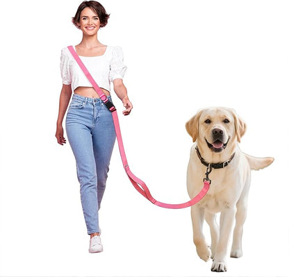 Hands Free Dog Leash,Galaxy Reflective Crossbody Leash, 6–9.5 ft Adjustable Heavy Duty Waist Belt for Medium and Large Dogs Walking,Running,Jogging,Training,Night Walking （290cm, Pink