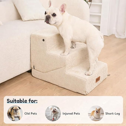 5-Step Dog Stairs and Ramp for Small Dogs and Cats, Pet Steps for High Bed with Non-Slip Bottom, Beige