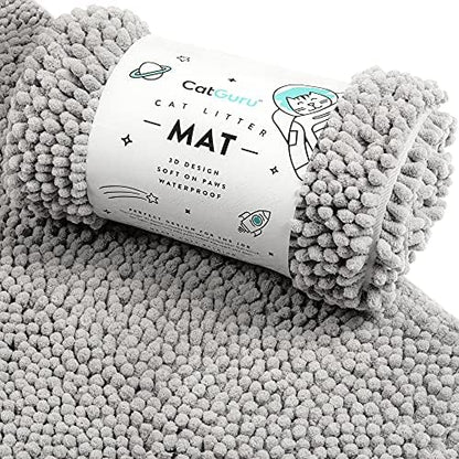 CatGuru Cat Litter Mat, Medium, Extra Large, XXL, Waterproof Litter Box Mat, Non Slip Kitty Litter Mat, Machine Washable Litter Trapping Mat, Soft Litter Tray, Cat Stuff (Medium, Grey/Standard) by CatGuru
