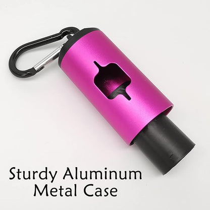 Aluminum Dog Poop Bags Holder with Carabiner Metal Pet Waste Bags Dispenser with Hook and Loop Fastener and Elastic Cord to Carry Used Bags (Pink)