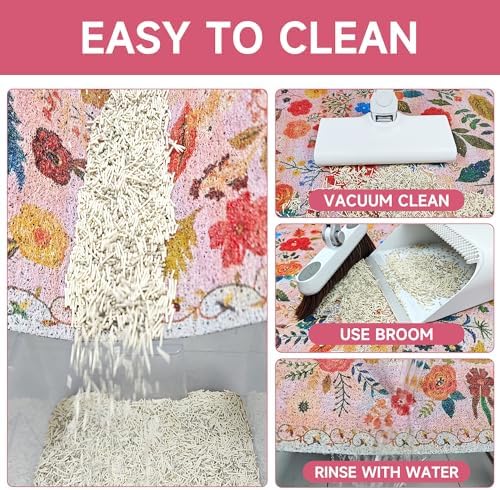 Cat Litter Mat, 24" x 16" Litter Box mat, Upgrade Non-Slip Kitty Litter mat, Traps 100% Litter, Soft on Kitty Paws, Easy Clean for Scatter Control, Bohe cat Food mat, Urine Waterproof - Image 5