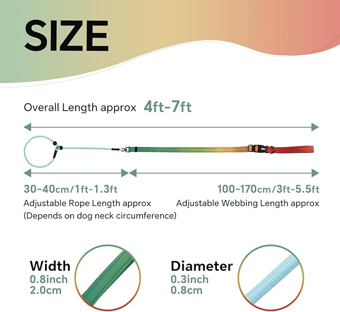 QQPETS Adjustable Slip Lead Dog Leash, Hands Free Waist Leash for Dog Walking, Reflective Training Lead with 360° Swivel Anti-Tangle, 4-7 ft Length for All Breeds