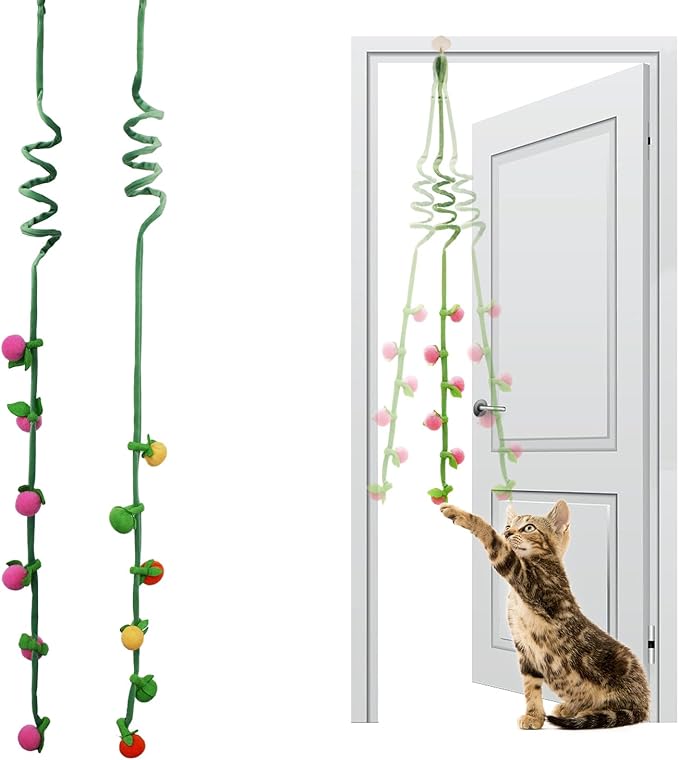 Durable Cat Toys with Catnip, Self-Play Hanging Kicker Toy for Indoor Cats, Interactive Window/Door Mount Design with Bell & Spring for Kittens and Adult Cats (Red&Green&Yellow)