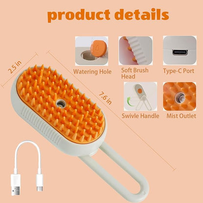 Cat Steam Brush, 3 in 1 Self Cleaning Steam Cat Brush for Removing Tangled and Loose Hair, Cat Dog Steamy for Massage