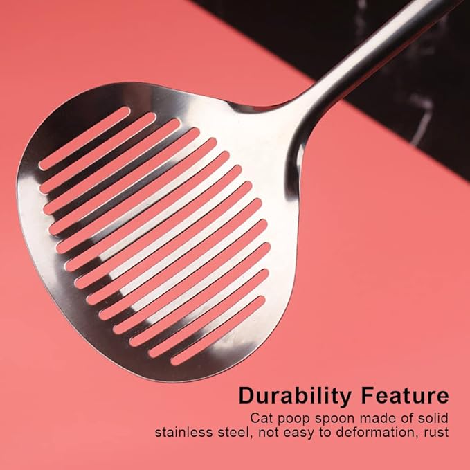 2pcs Cat Litter Scoop, Stainless Steel Litter Scoop Long Handle Durable Cat Mesh Shovel (Sliver)