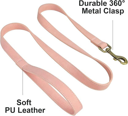Didog PU Leather Dog Leash, Colorful Dog Leash 4ft, Strong and Durable Faux Leather Lead, Walking and Training Lead for Small Medium Dogs,Pink